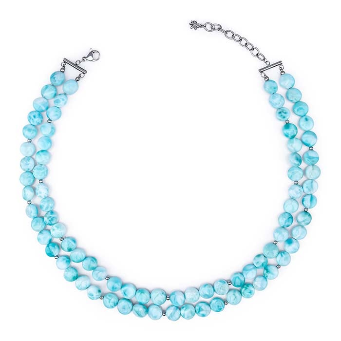Larimar Sterling Silver Seafoam beaded Necklace Marahlago Jewelry natural Gemstone 