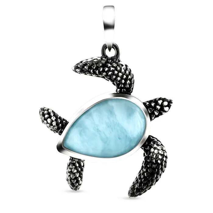 Turtle Pendant Honu with Larimar