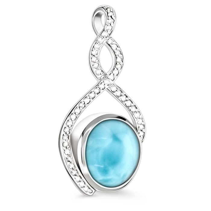 Larimar Sterling Silver Adella Pendant Necklace Marahlago Jewelry round Gemstone White Sapphire 