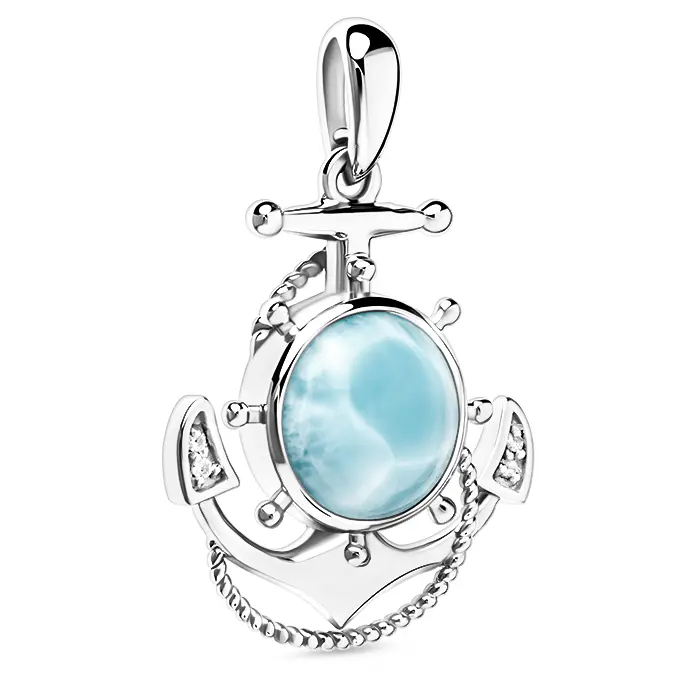 Larimar Anchor Necklace with larimar and silver by marahlago
