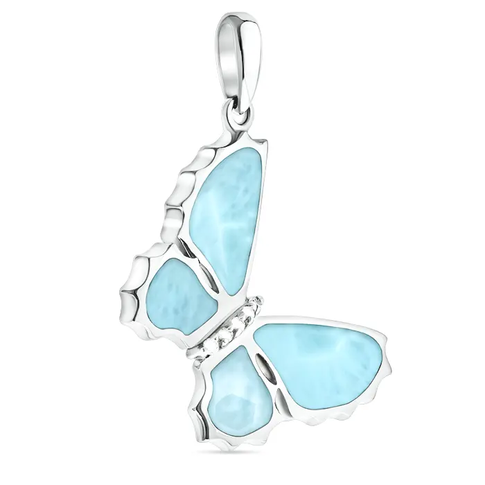 Silver Butterfly Necklace with larimar stones