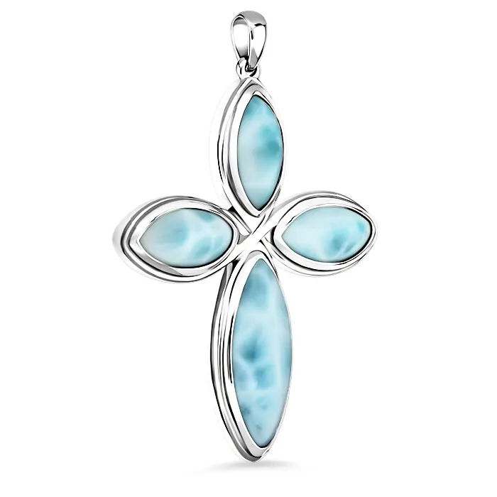 Sterling Silver Cross Necklace with larimar
