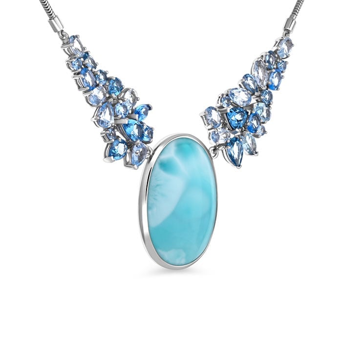 Larimar Sterling Silver Grace Pendant Necklace Marahlago Jewelry oval Gemstone Blue Spinel Blue Topaz 