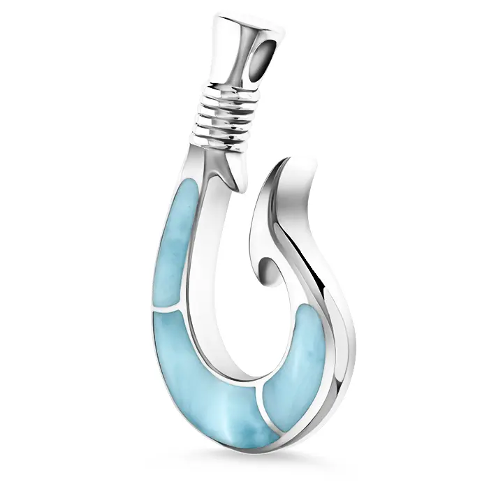 Fish Hook Necklace in sterling silver and larimar 