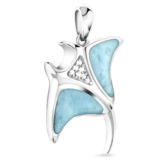 Manta Ray Necklace in sterling silver with larimar stone by Marahlago
