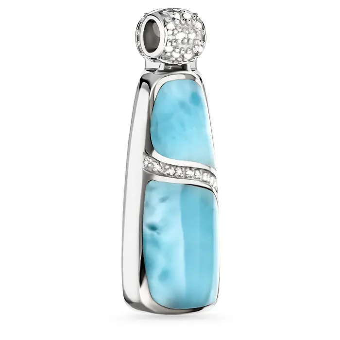 Larimar Sterling Silver Marina Large Pendant Necklace Marahlago Jewelry White Sapphire 