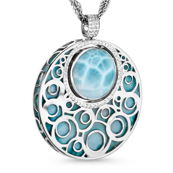 Medallion Necklace in sterling silver with larimar