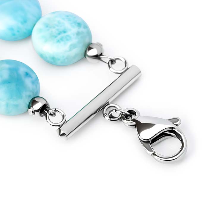 Larimar Sterling Silver Seafoam Adjustable Link Bracelet Marahlago Jewelry round Gemstone 