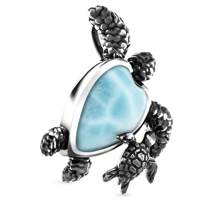 Turtle Charm with larimar and silver