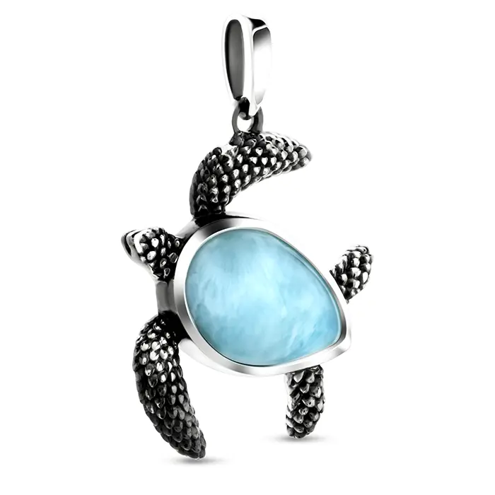 Turtle Pendant Honu with Larimar