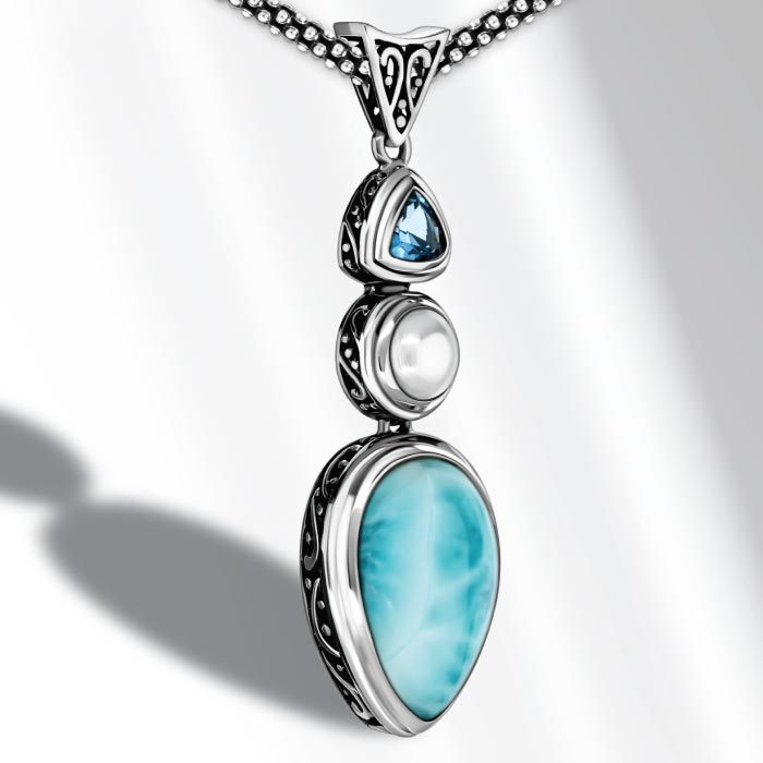 Vintage Necklace in sterling silver with larimar by marahlago