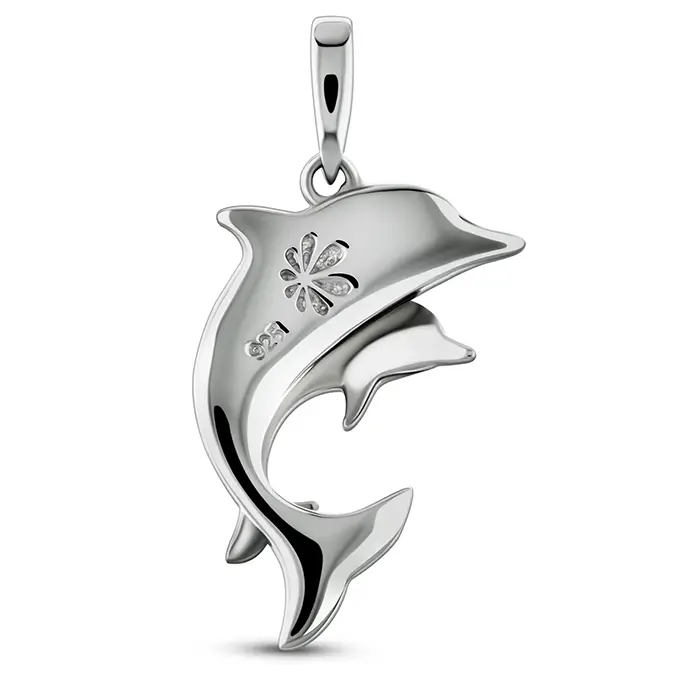 Dolphin And Baby Necklace  in sterling silver