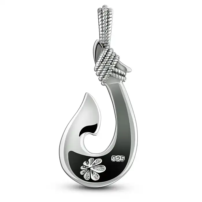 Fish Hook Pendant With White Sapphire in Sterling Silver