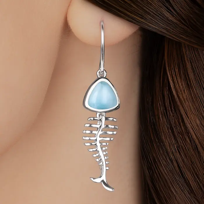 Fish Earrings in sterling silver with larimar stones by Marahlago