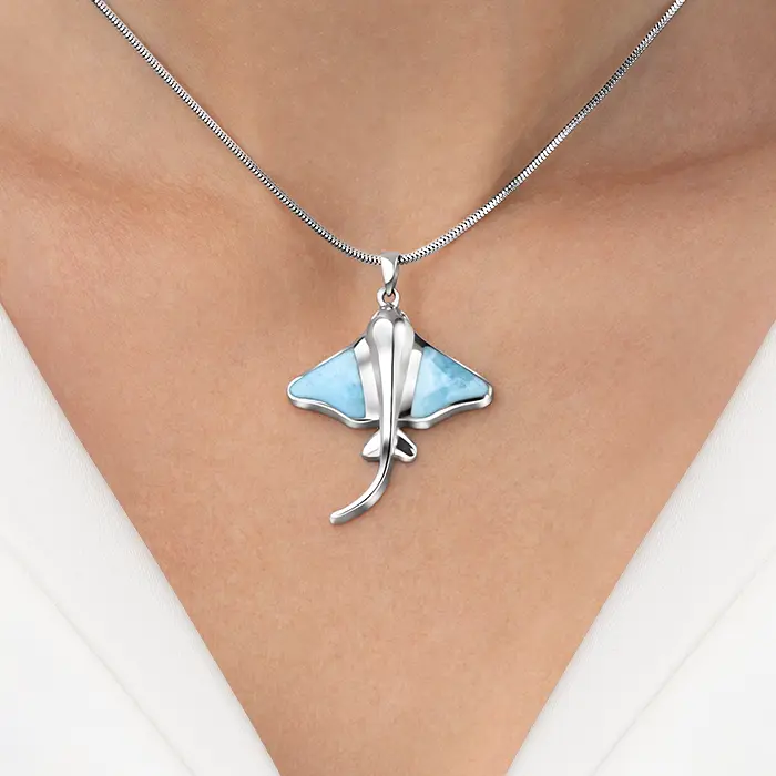 Manta Ray Pendant in sterling silver with larimar stone by Marahlago