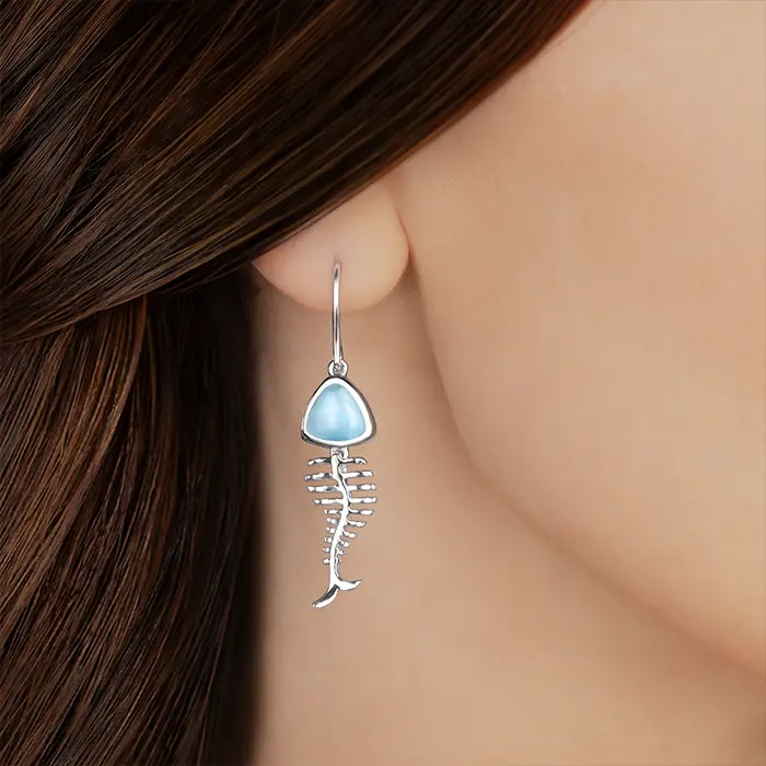 Fish Earrings with larimar gemstone