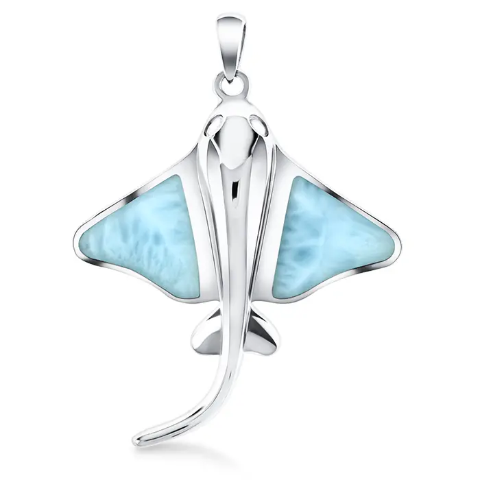 Manta Ray Pendant in sterling silver with larimar stone by Marahlago