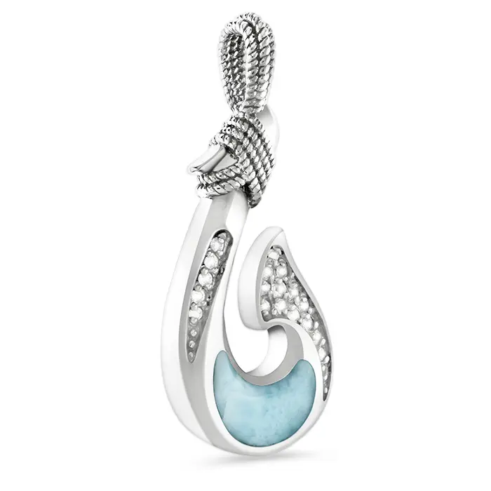 Fish Hook Pendant With White Sapphire in Sterling Silver