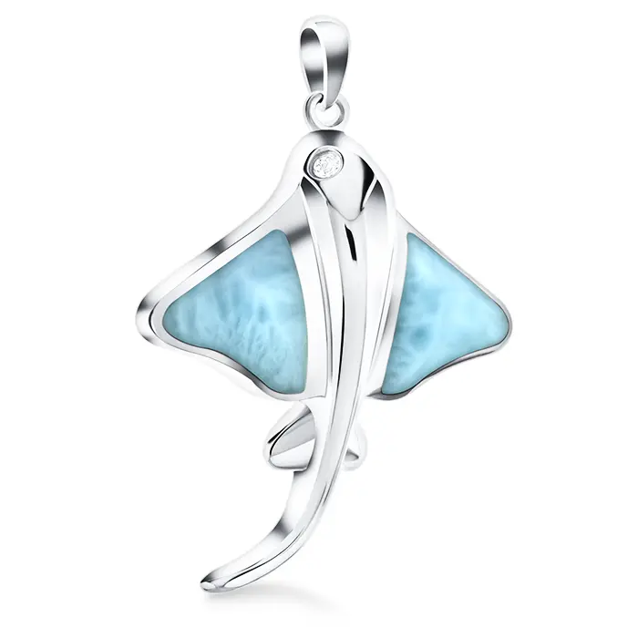 Manta Ray Pendant in sterling silver with larimar stone by Marahlago