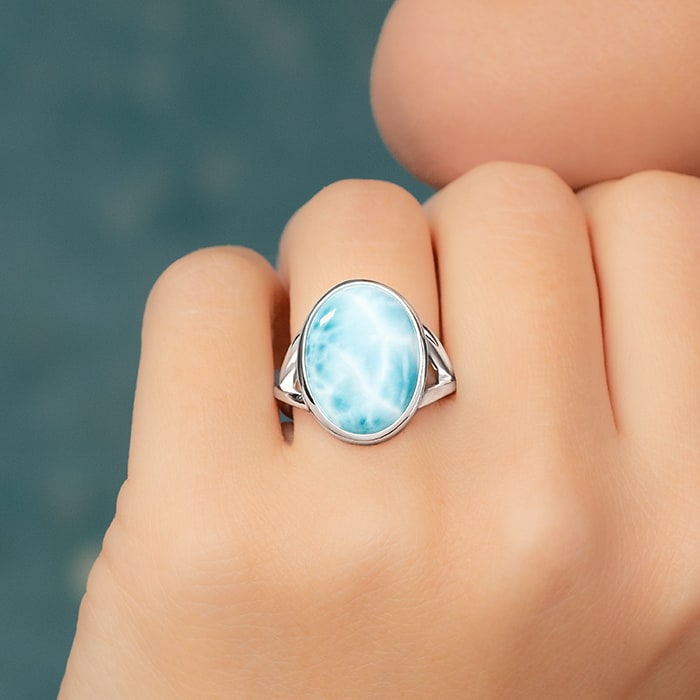 Silver Larimar Ring Oval Marahlago