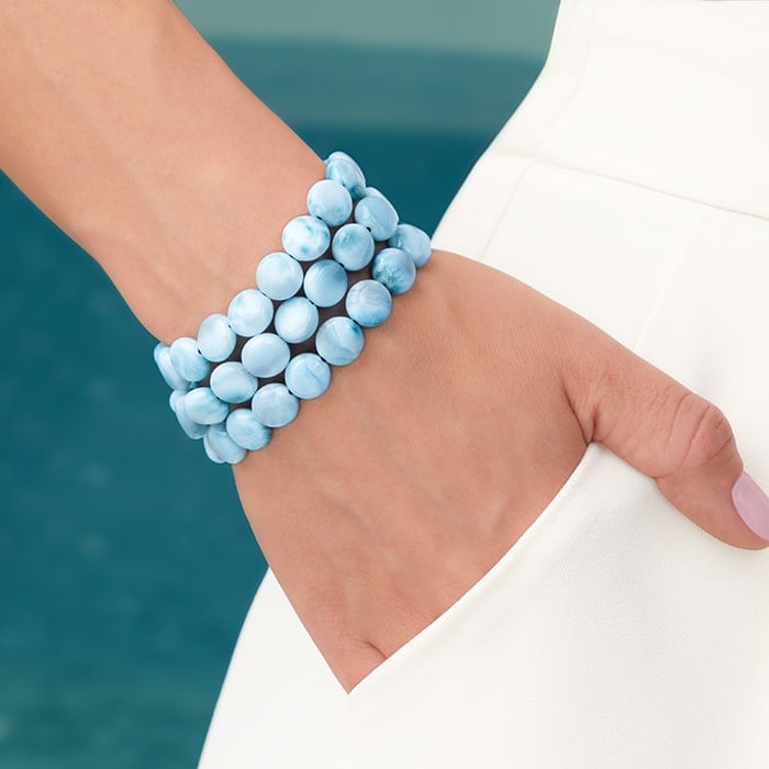 Authentic Larimar sliding Adjustable Bracelet Marahlago fine Jewelry Round Natural Gemstone Coin Beads Macrame braided