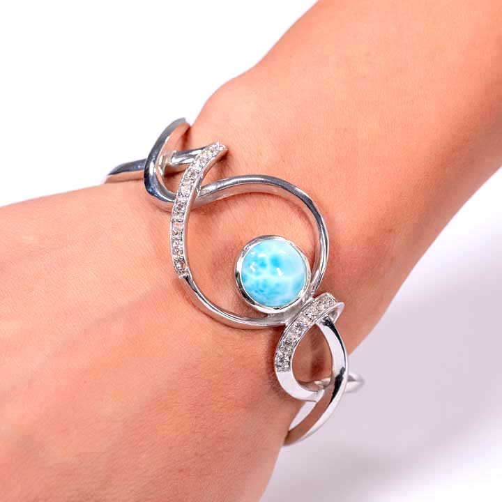 Silver Cuff Bracelet in sterling silver with larimar 