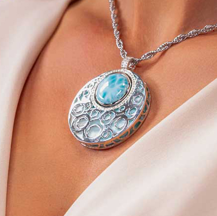 Medallion Necklace in sterling silver with larimar