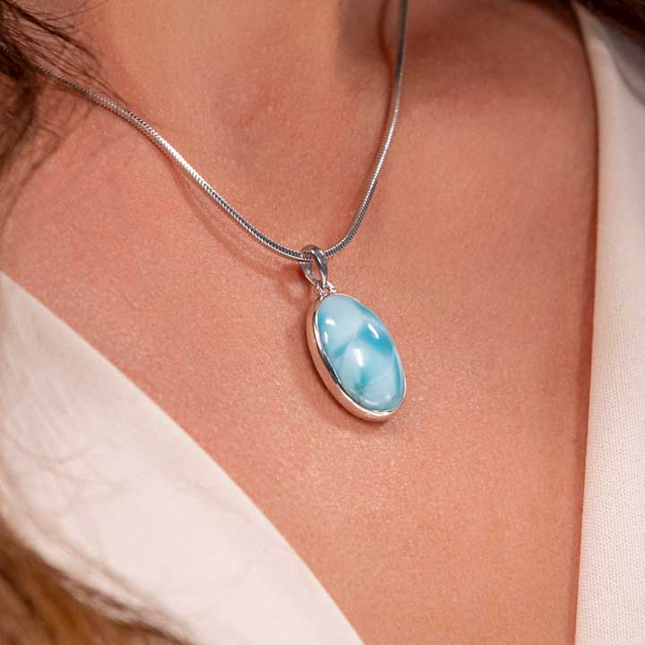Model Wearing Larimar Necklace