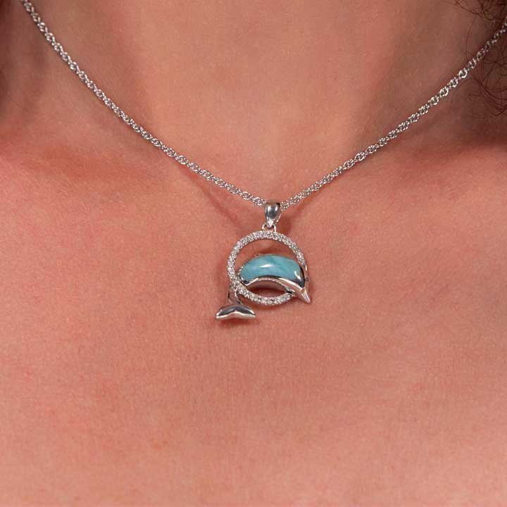 Dolphin Pendant set in sterling silver by Marahlago Larimar