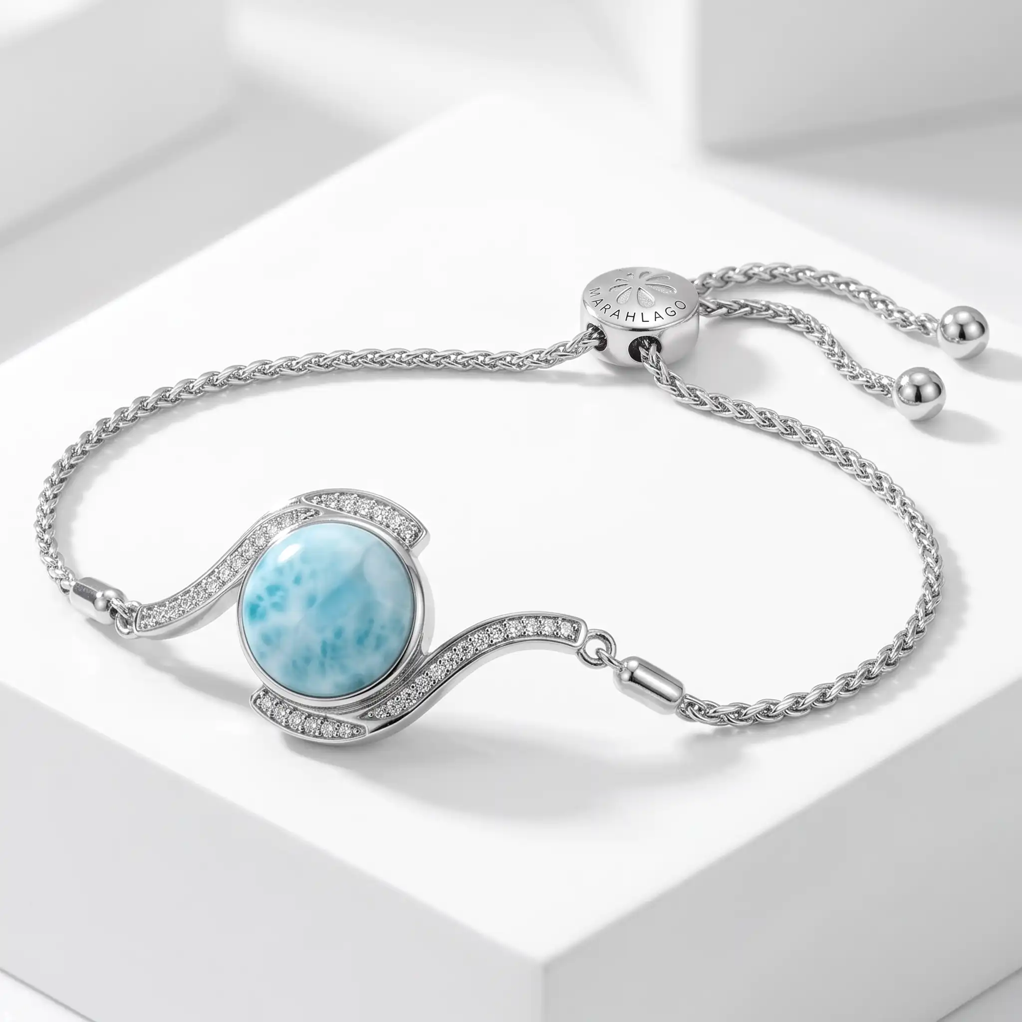Larimar Silver Bolo Bracelet with  gemstones by Marahlago Jewelry