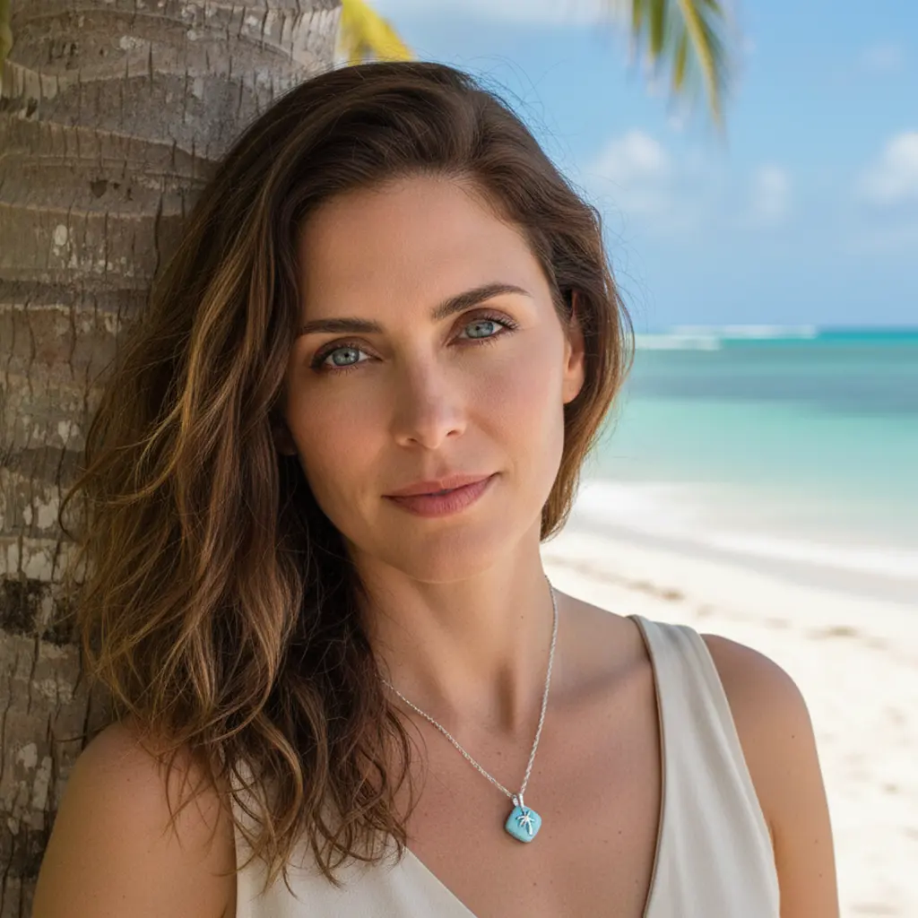 Palm Tree Necklace in sterling silver Larimar 