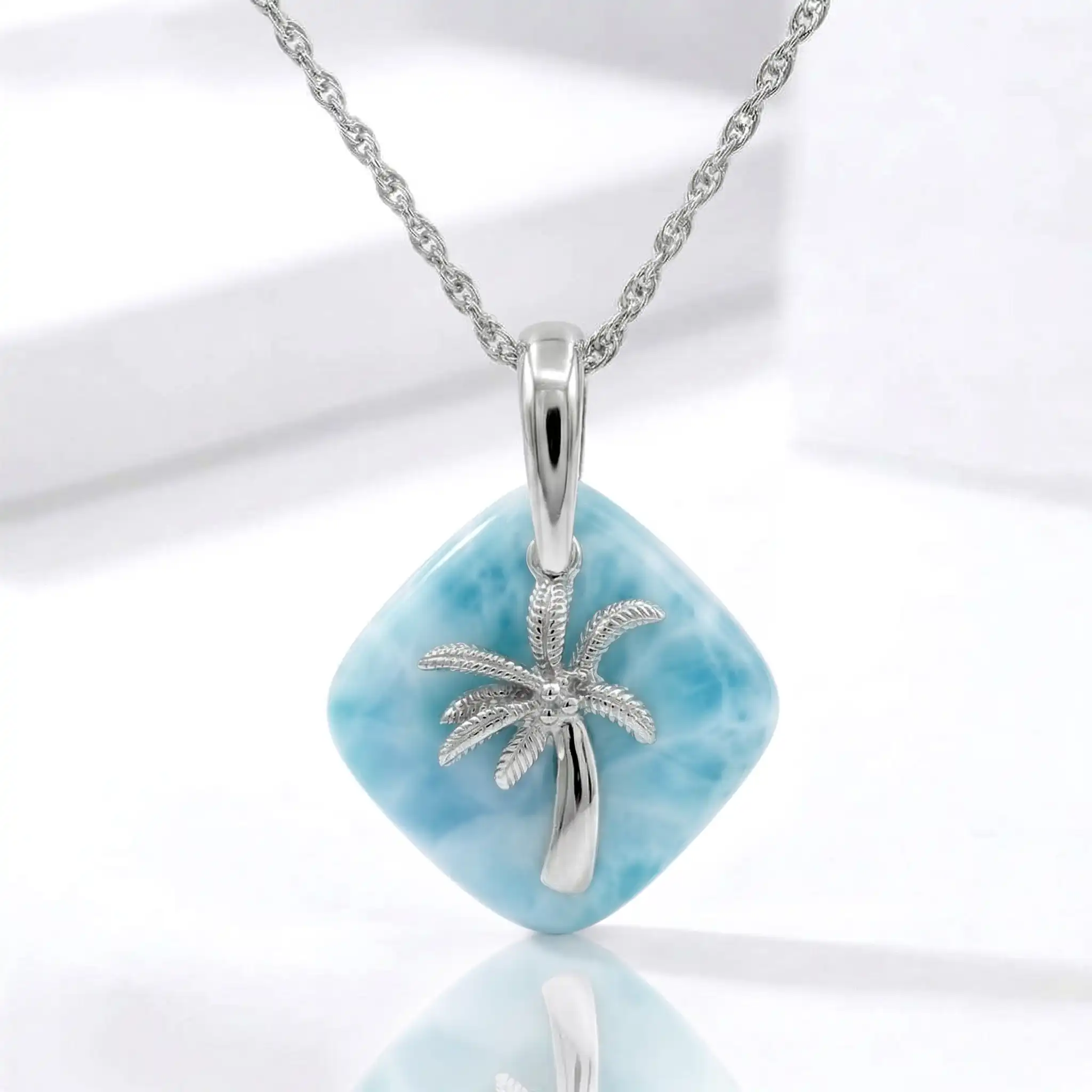 Palm Tree Necklace in sterling silver Larimar 