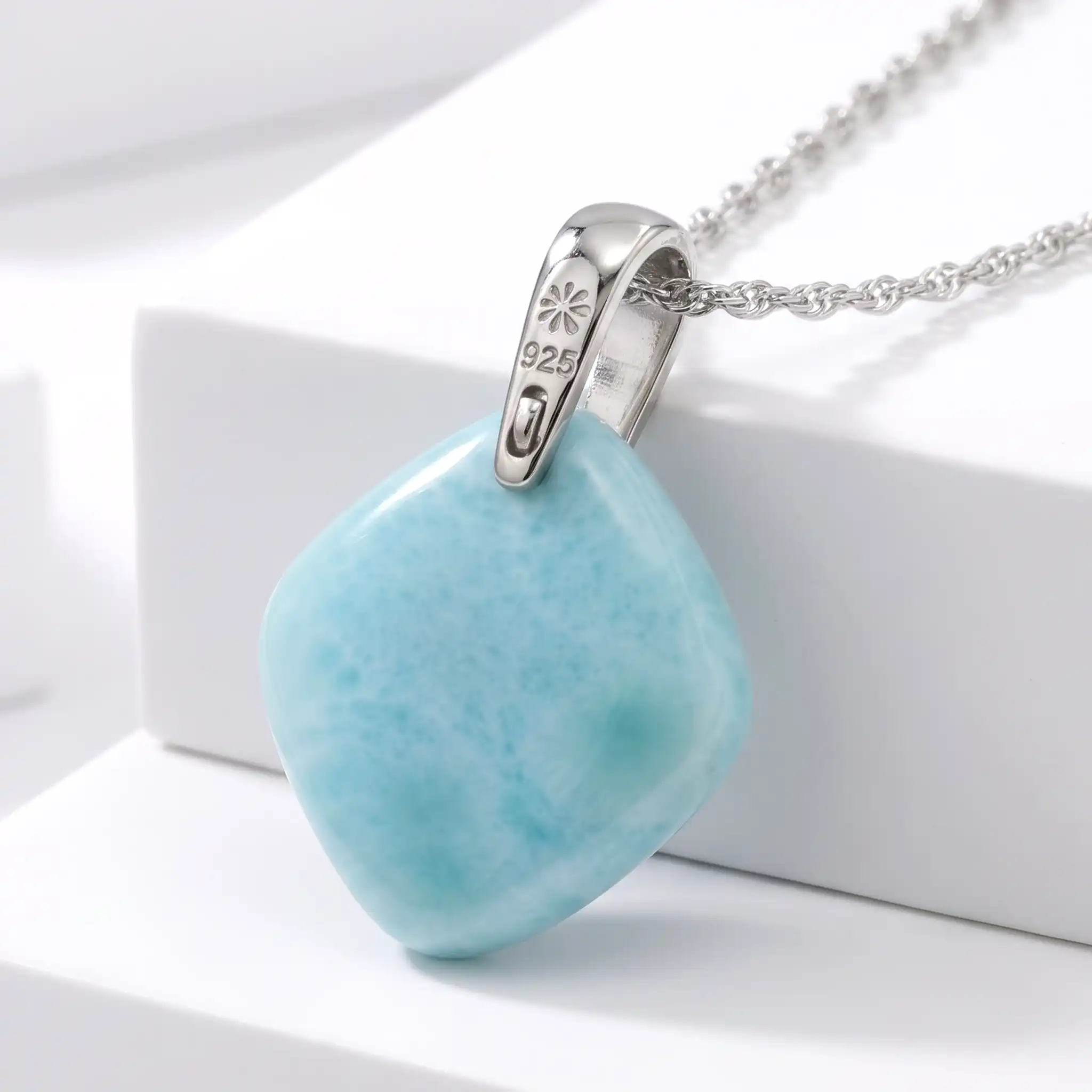 Palm Tree Necklace in sterling silver Larimar 