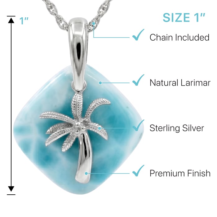Palm Tree Necklace in sterling silver Larimar 