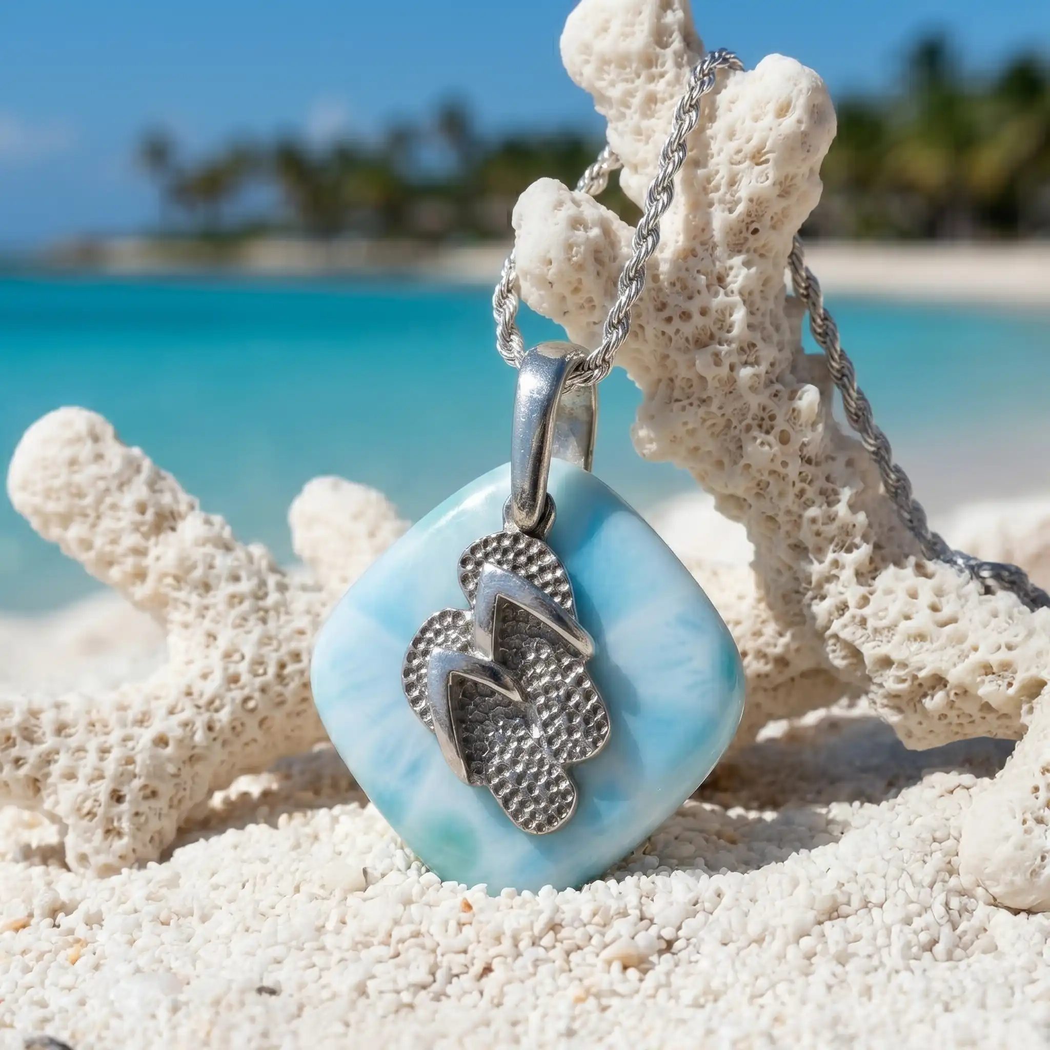 Sandal Necklace in sterling silver by Marahlago Larimar 