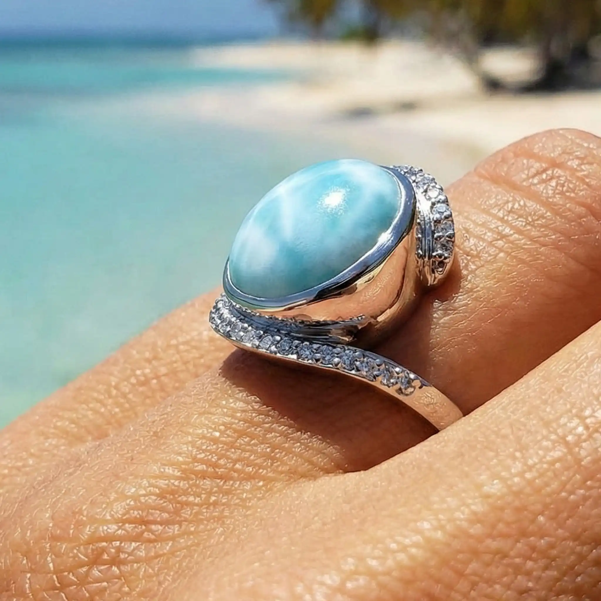 Larimar marahlago Adella Larimar Ring jewelry top front side view