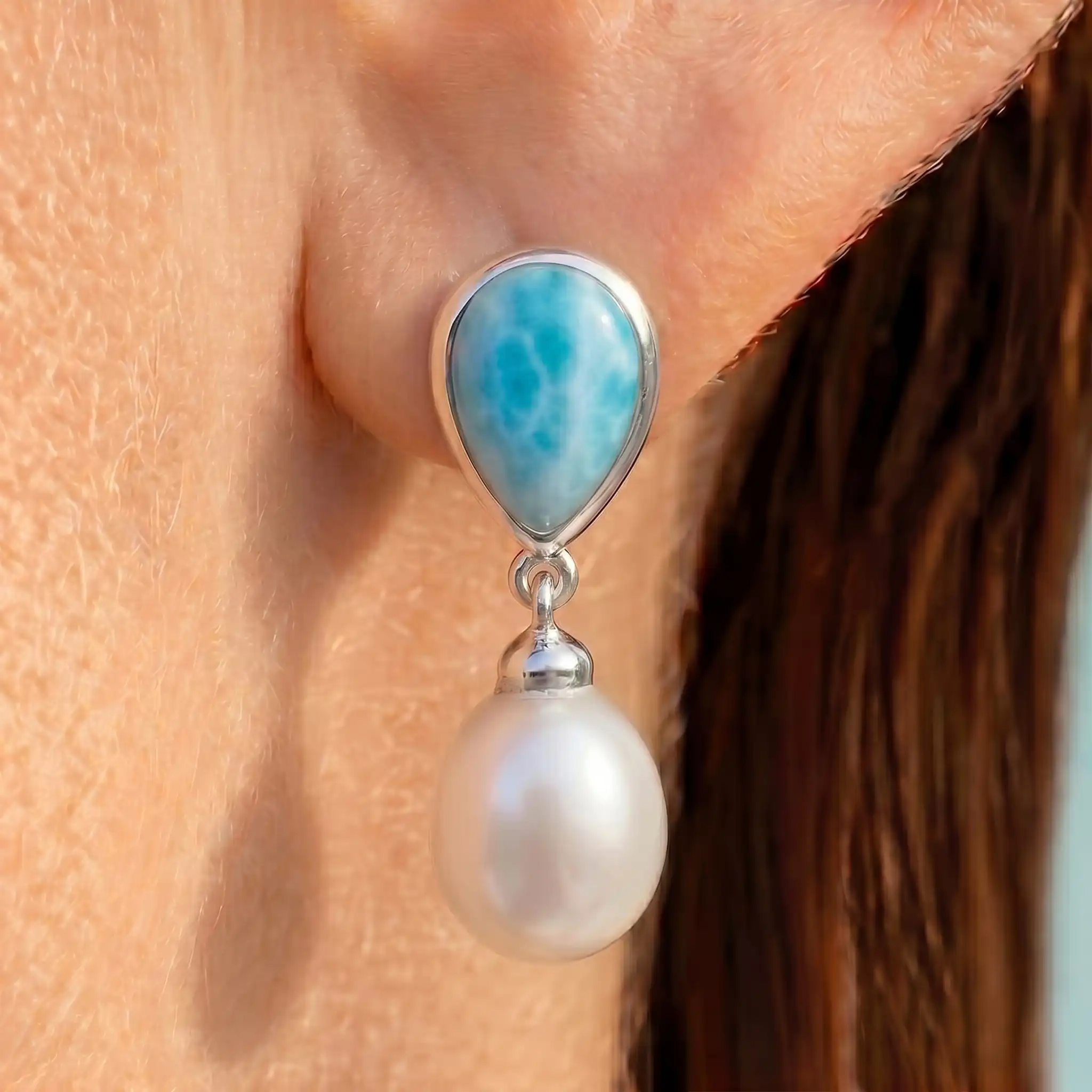 Pearl Earrings With Larimar