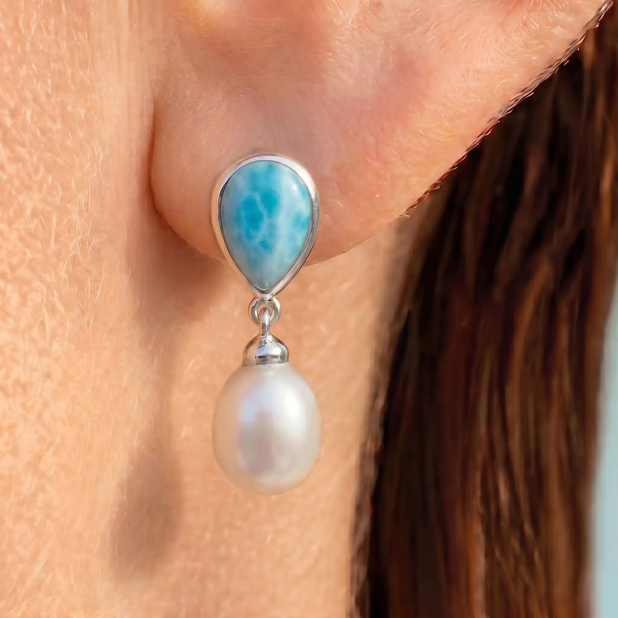 Pearl Earrings With Larimar