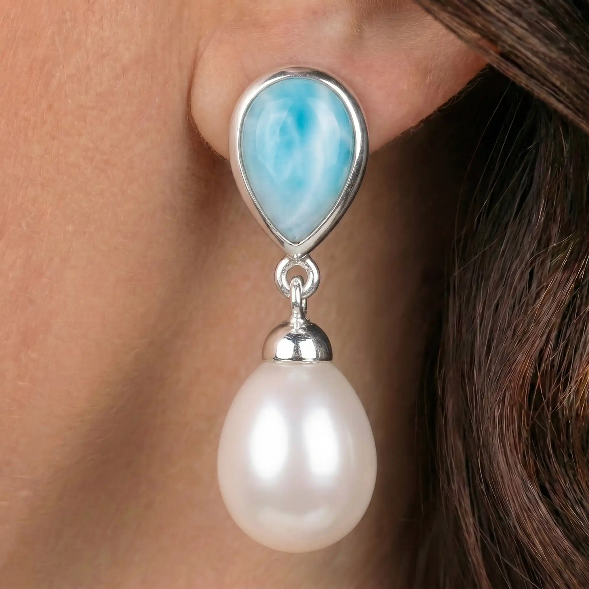 Pearl Earrings With Larimar