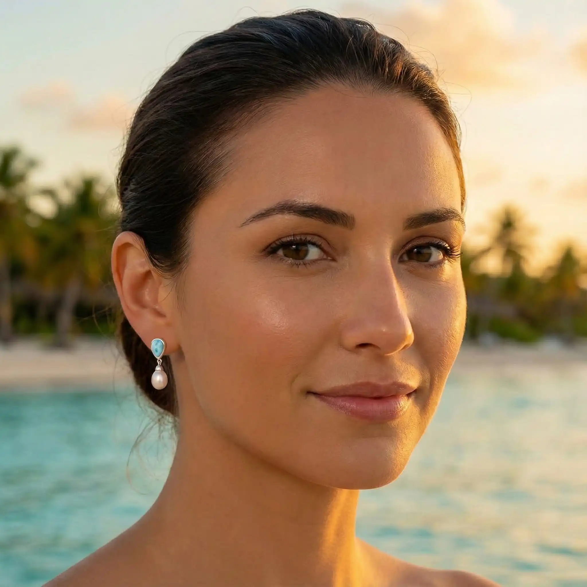 Pearl Earrings With Larimar by marahlago