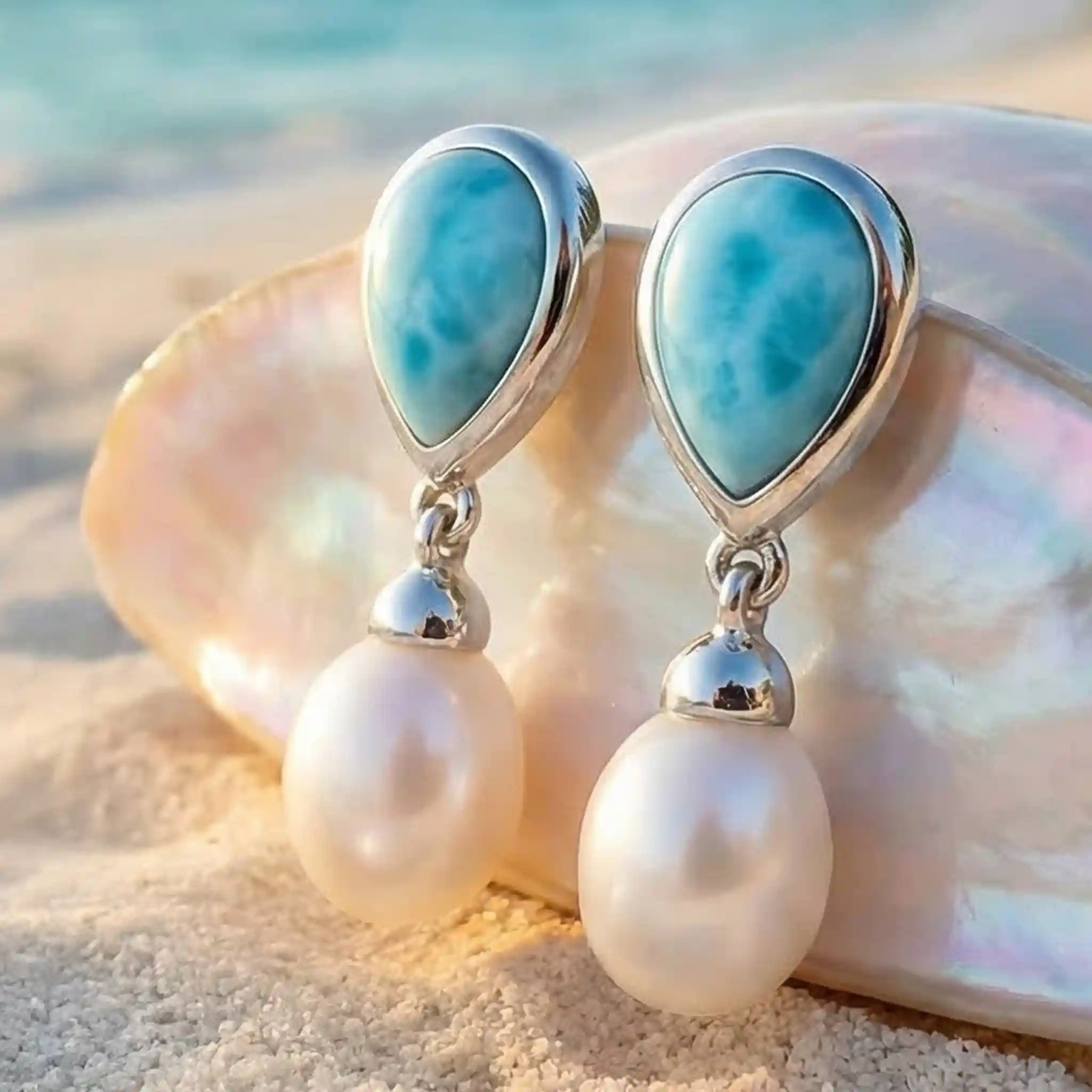 Pearl Earrings With Larimar