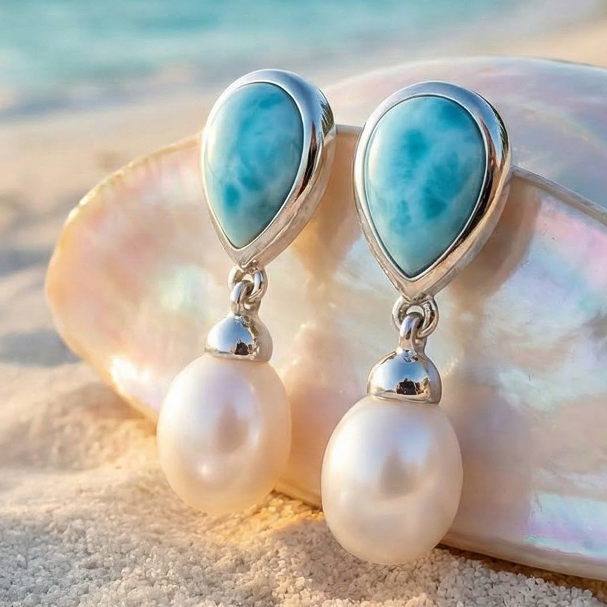 Larimar Alisa Pearl Earrings Silver Marahlago