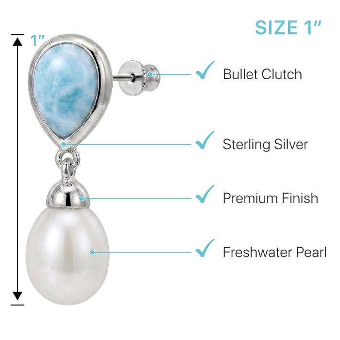 Larimar Alisa Pearl Earrings Silver Marahlago