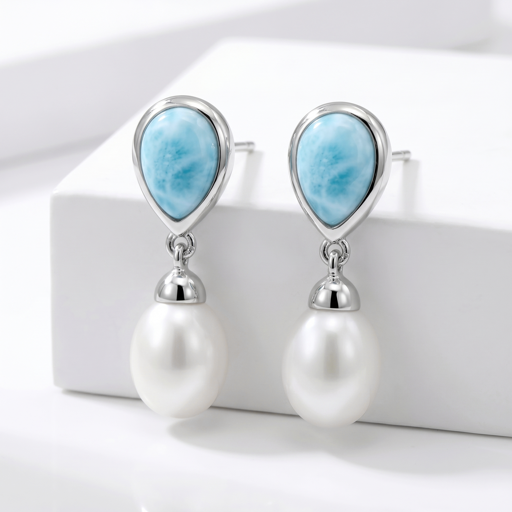 Larimar Alisa Pearl Earrings Silver Marahlago