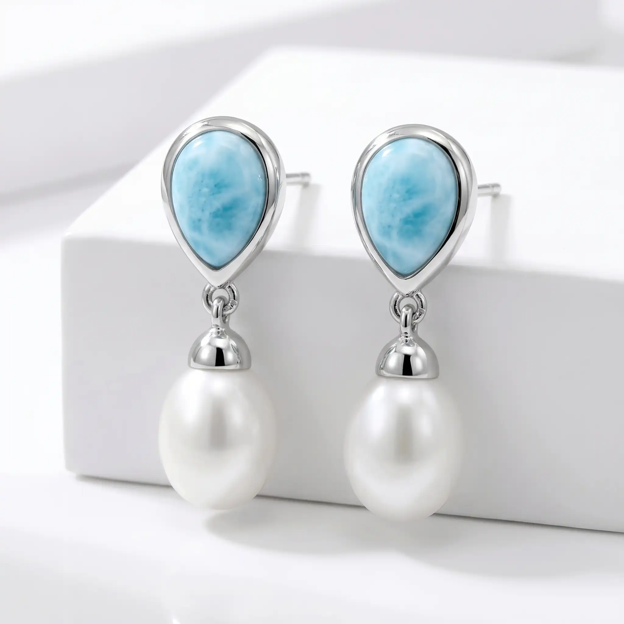 Pearl Earrings With Larimar by marahlago