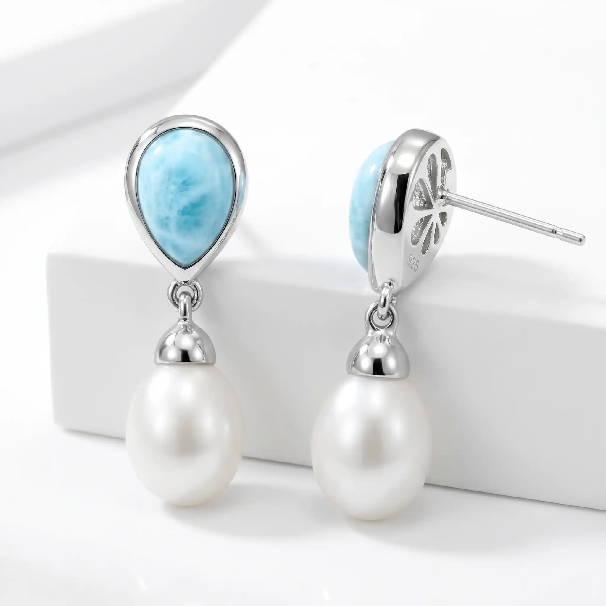Pearl Earrings With Larimar by marahlago