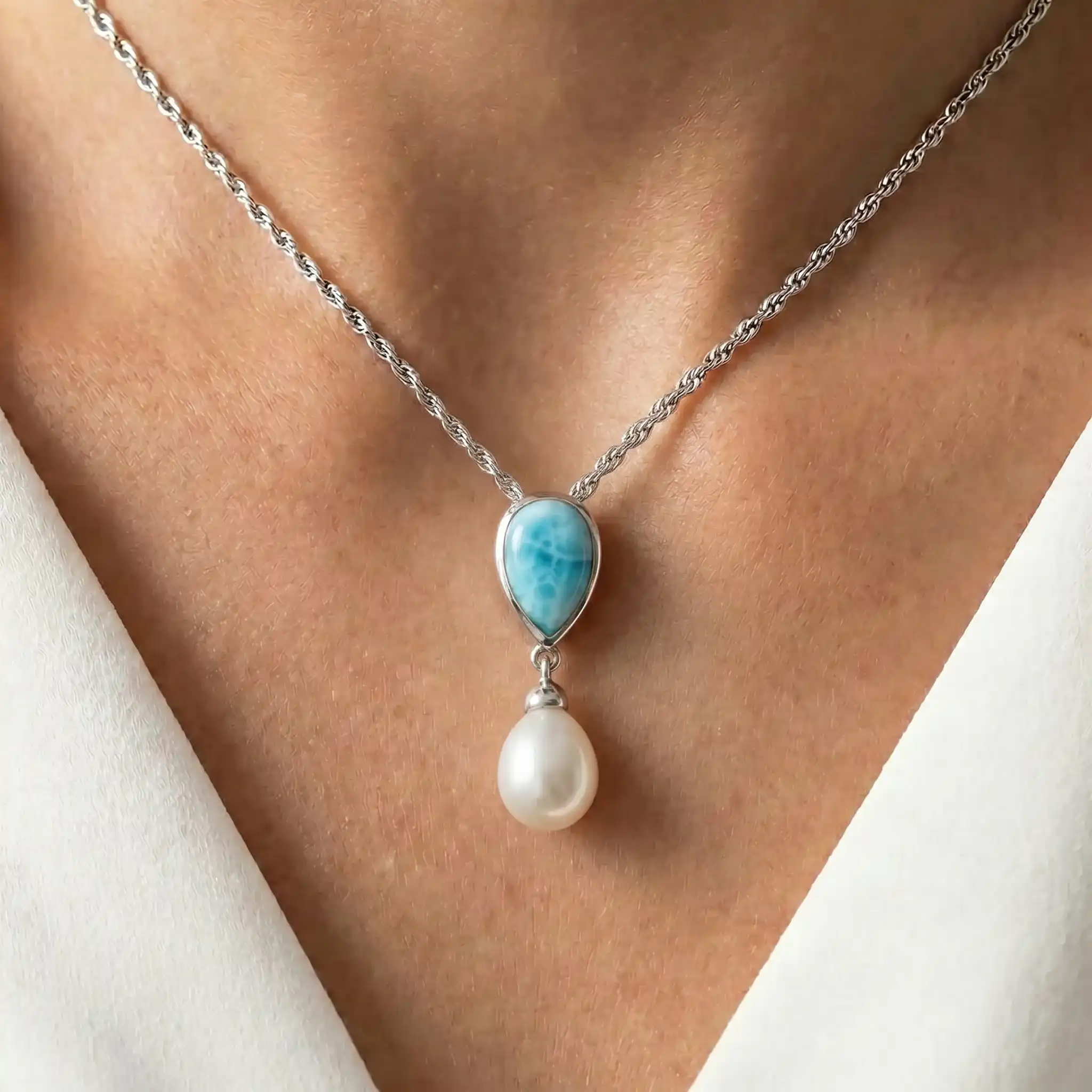 Larimar Pearl Necklace - Alisa 