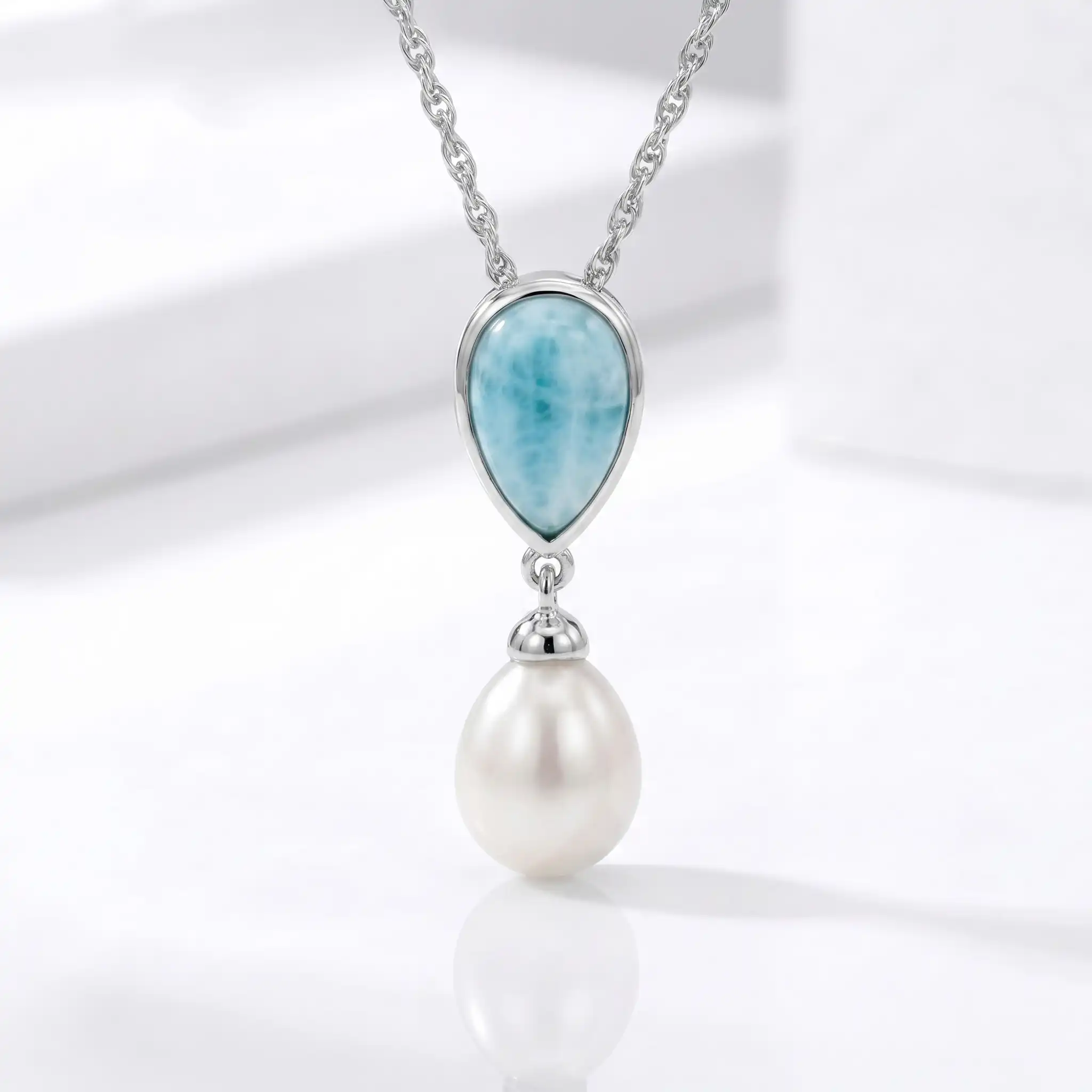 Larimar Pearl Necklace - Alisa 