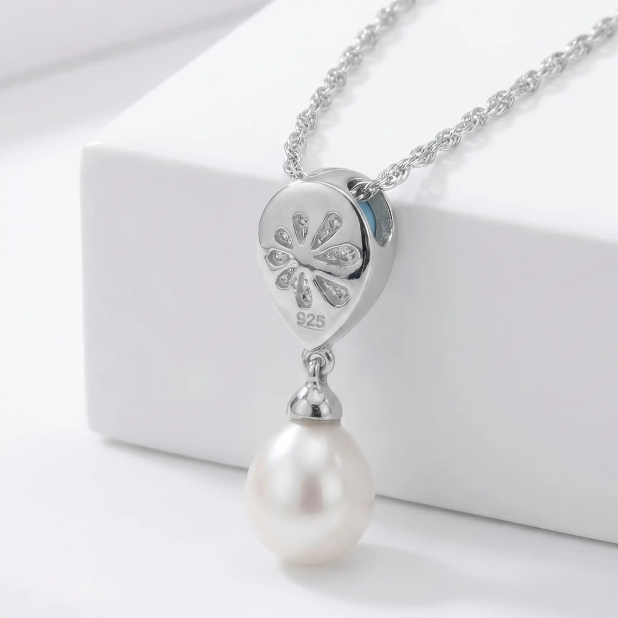 Pearl Necklace with larimar