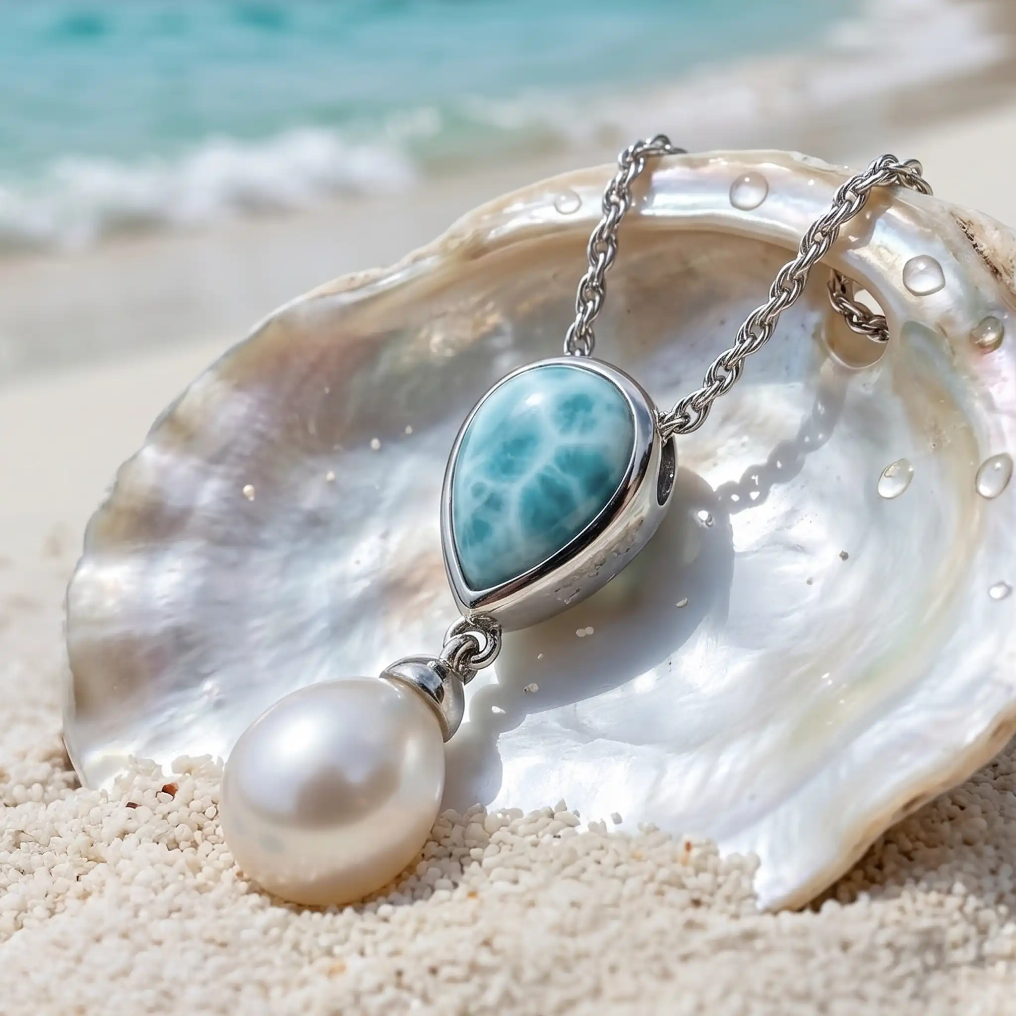 Larimar Pearl Necklace - Alisa 